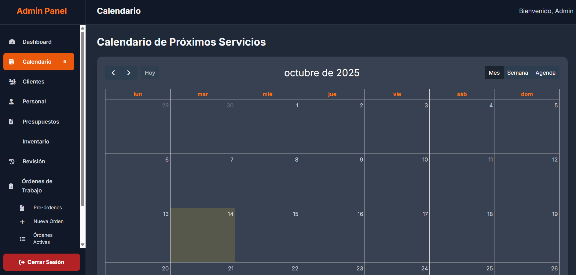Calendario de Servicios
